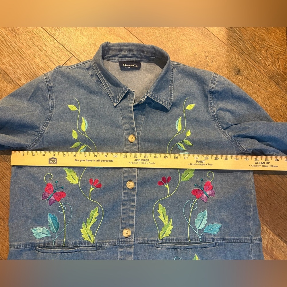 Denim & Co Embroidered Denim Jacket Butterfly Floral Boho L XL - Picture 8 of 12